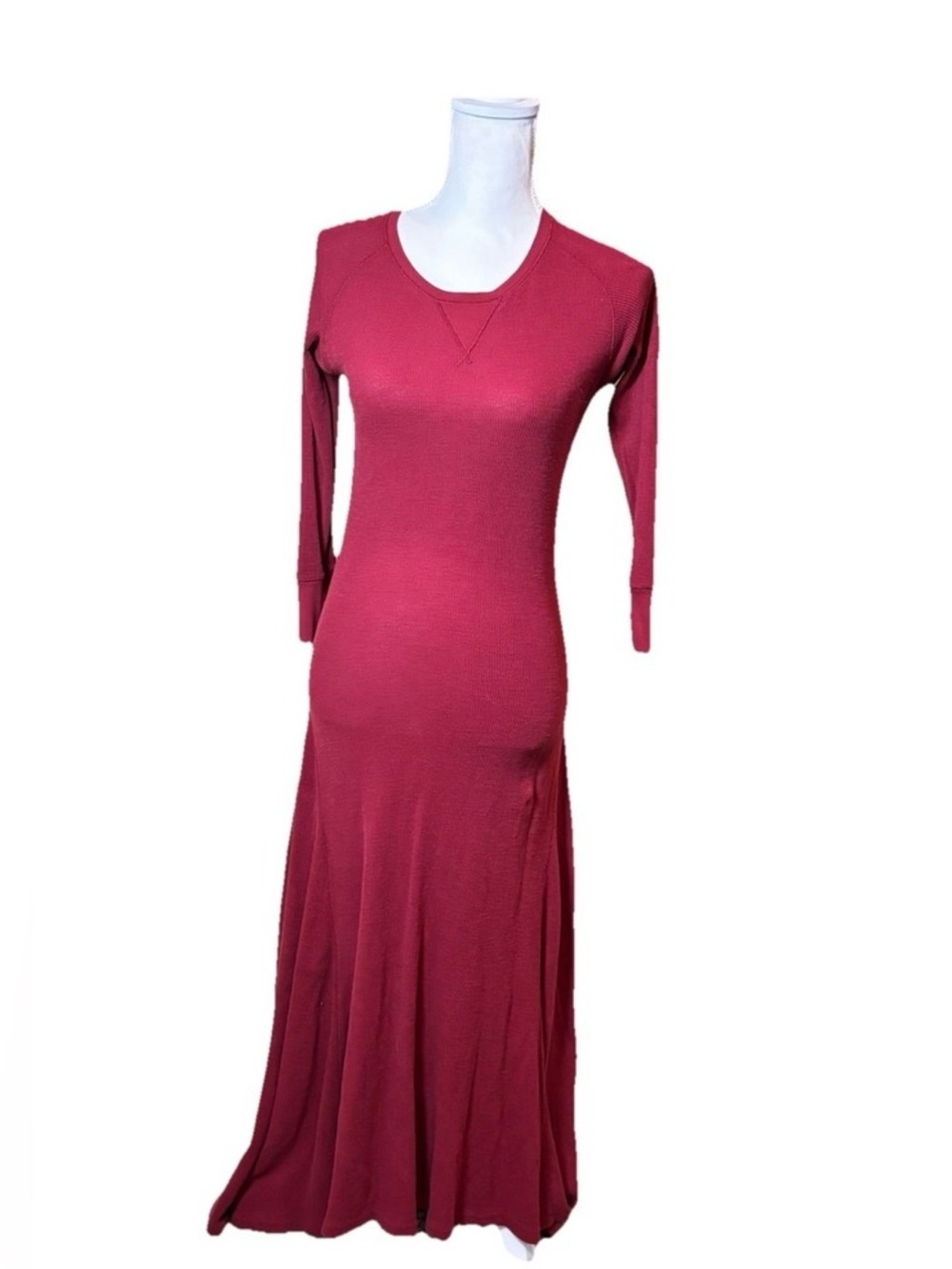 Polo Ralph Lauren XS Maroon Ribbed Maxi Dress Long Sleeve Cotton